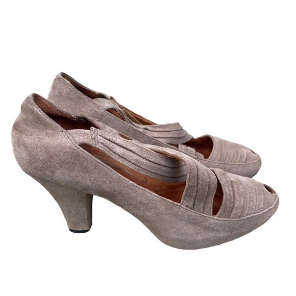 Gentle Souls Remody Tan Suede Peep Toe Criss Cross Strap Heels Size 8 - Picture 2 of 8